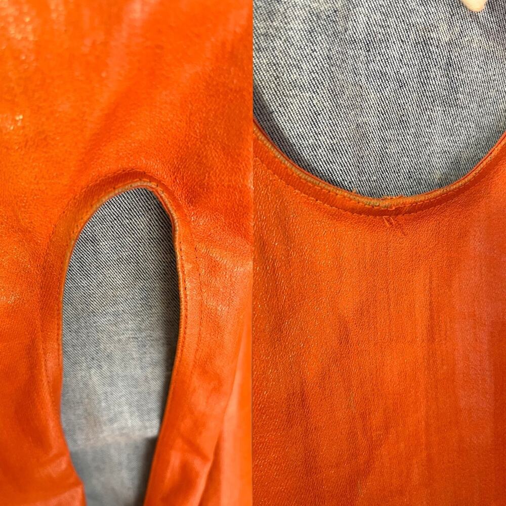 RICK OWENS Athena One Shoulder Coated Denim Bodycon Orange Midi Dress Size 6 - Picture 11 of 16